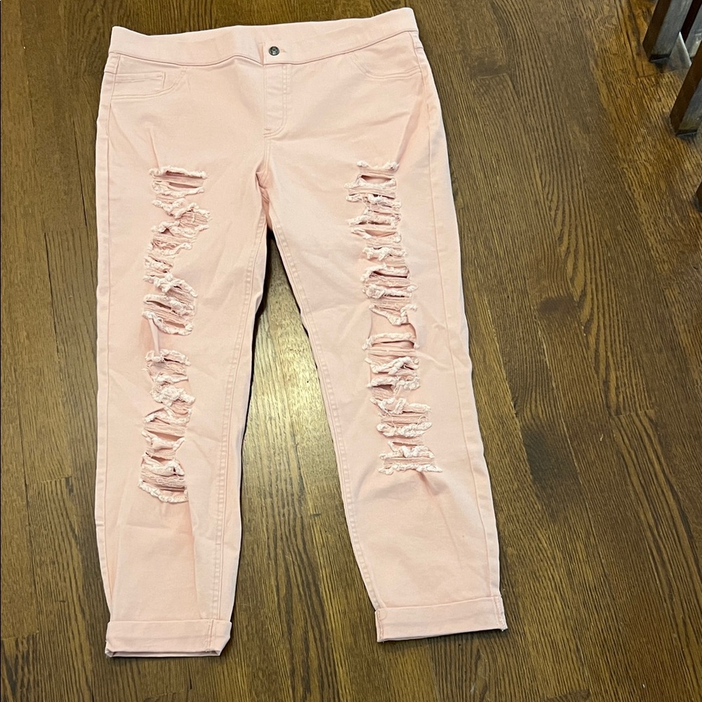 HUE Light Pink Distressed Straight Leg Jeans ***never worn!! XL
